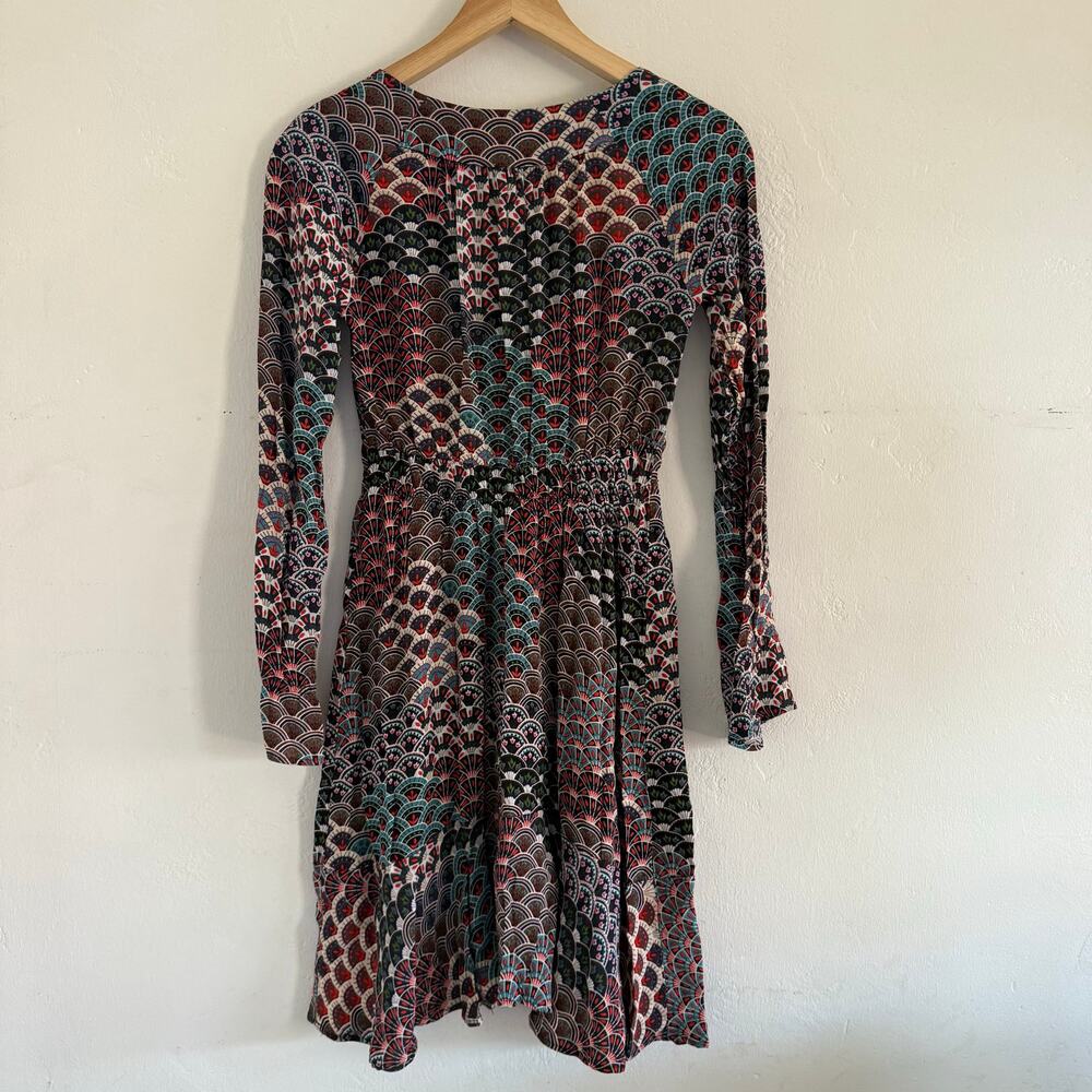 Anthropologie Maeve Monaco Fan Print Long Sleeve Dress Size XSmall Babydoll Boho - Picture 7 of 12